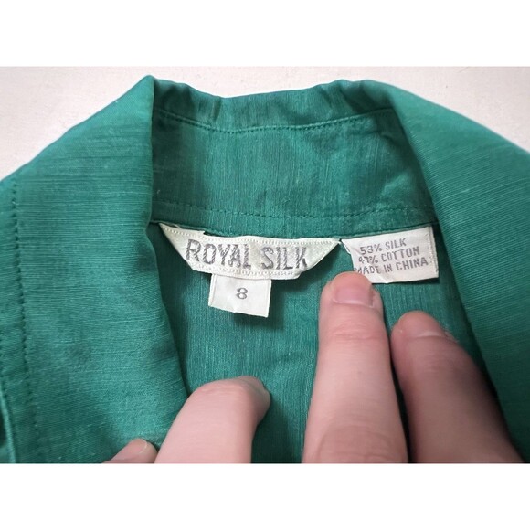 Vintage Royal Silk Le Shirt Blouse Green Button Up Dress Shirt Women’s Size 8 - Picture 4 of 8